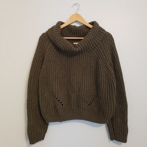 8 Red Butterflies Dark Green Cowl Neck Sweater